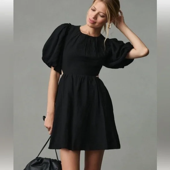 Moon River Black Puff Sleeve Mini Dress - Picture 1 of 4